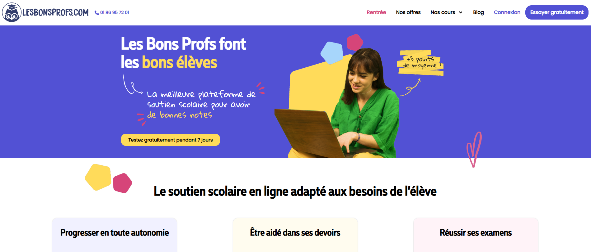 Page de accueil du site de cours particuliers LesBonsProfs