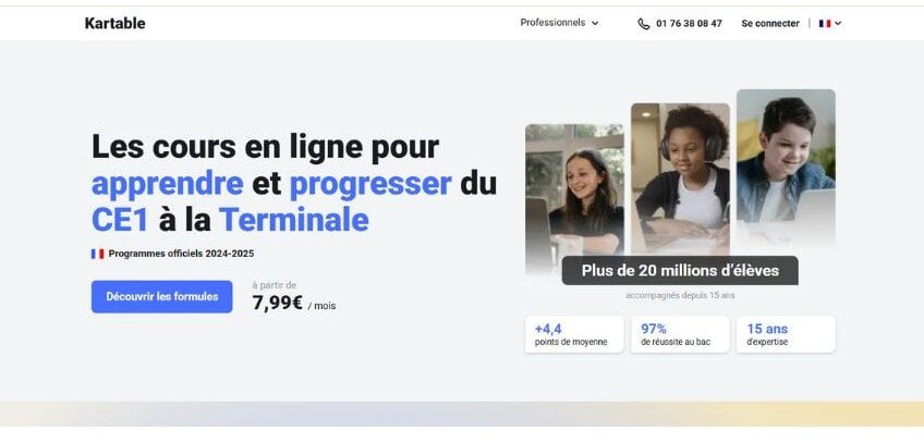 Capture decran du site web Kartable