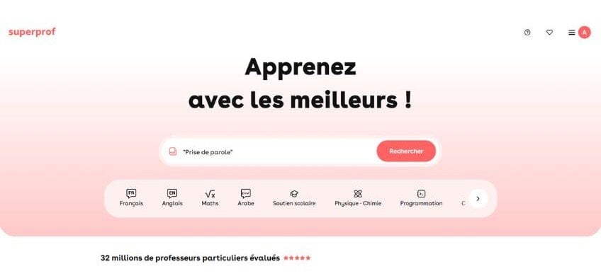 Capture decran du site web Superprof
