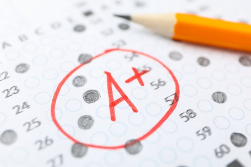 Exam paper with an A+ grade