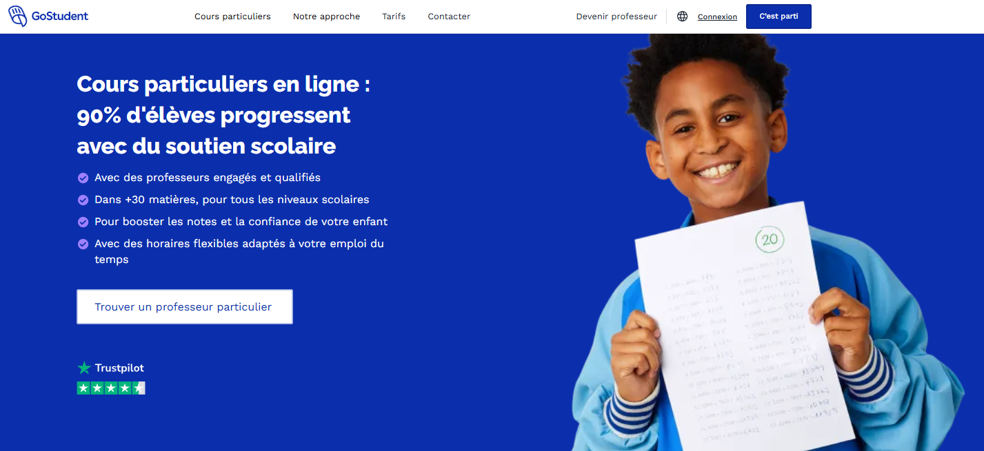 GoStudent homepage for online tutoring