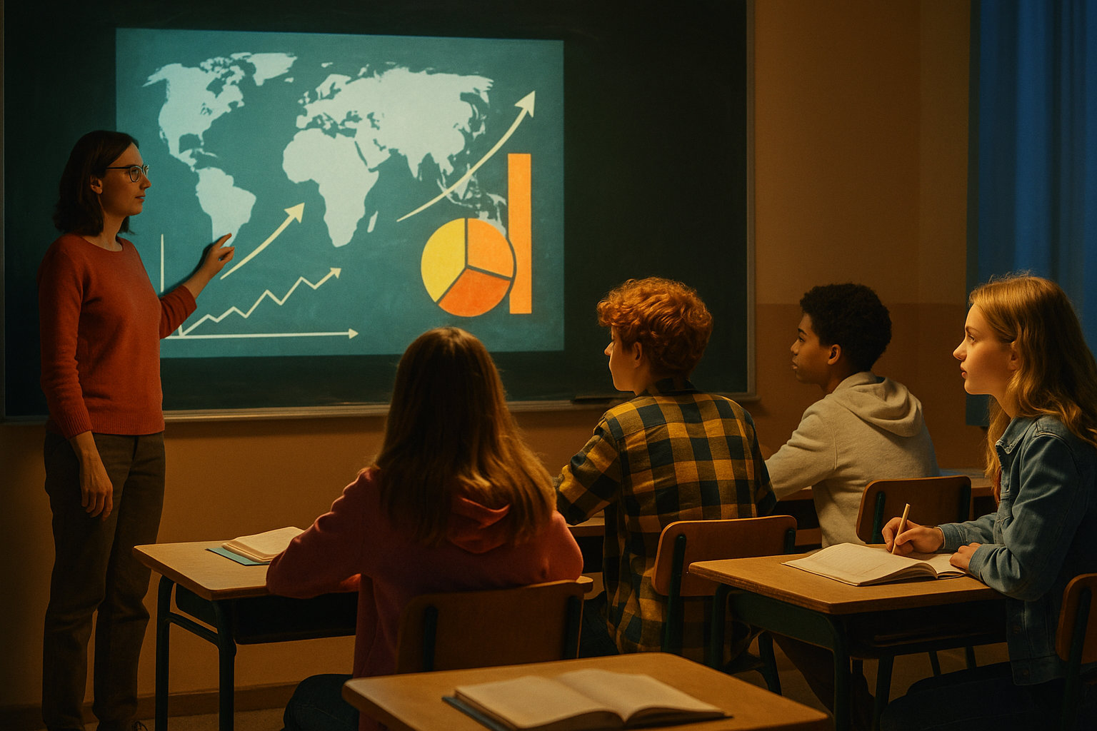 Gostudent - enfants en salle de classe assis devant un projecteur en cours de geographie