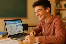 IA pour faire des fiches de revision - Lyceen devant son ordinateur en train reviser ses cours et preparer ses fiches pour un examen