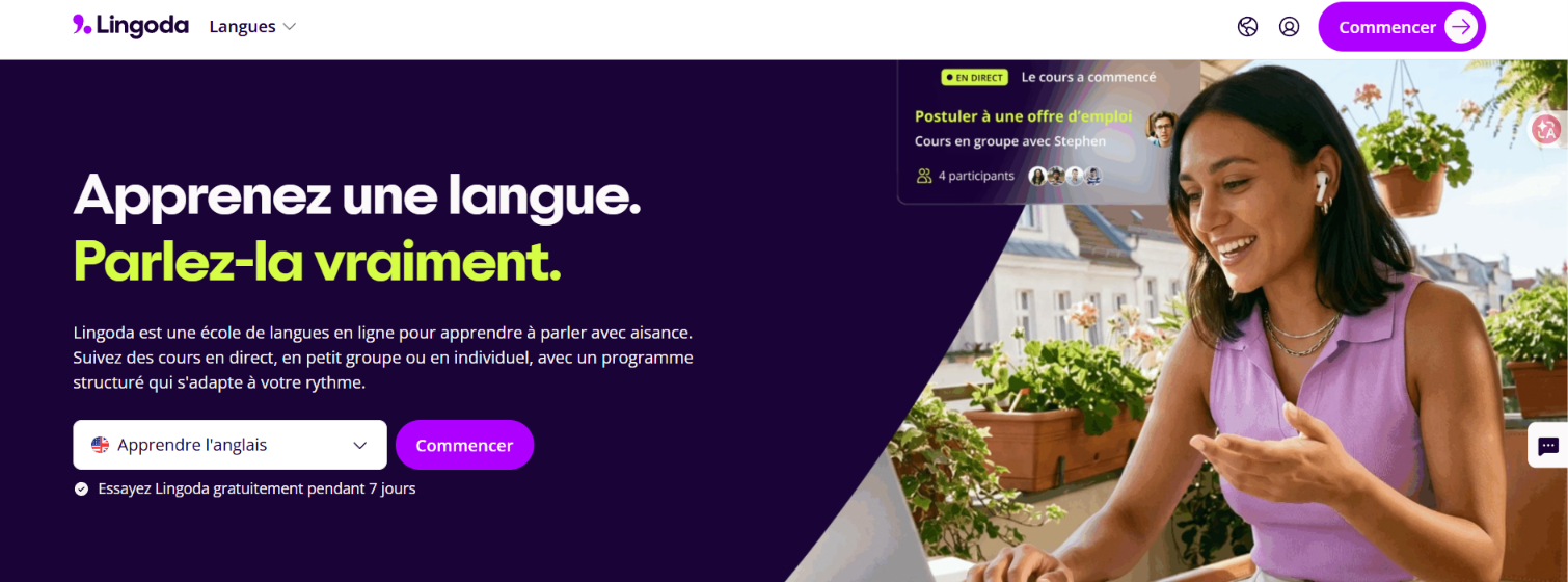 Image de la page accueil du site Lingoda