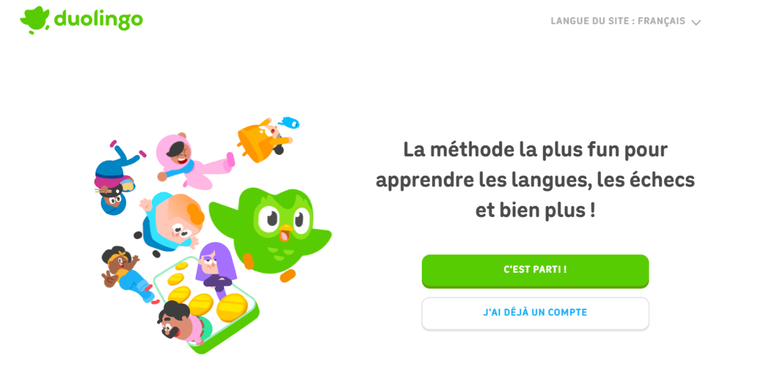Image de la page accueil du site duolingo