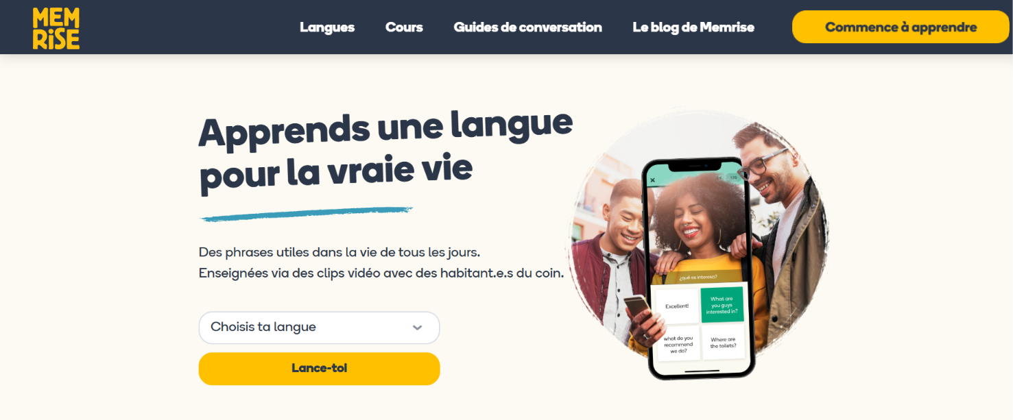 Image de la page d'accueil du site Memrise