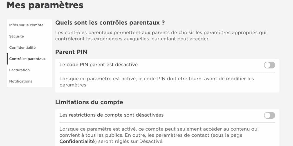 Roblox contôle parental