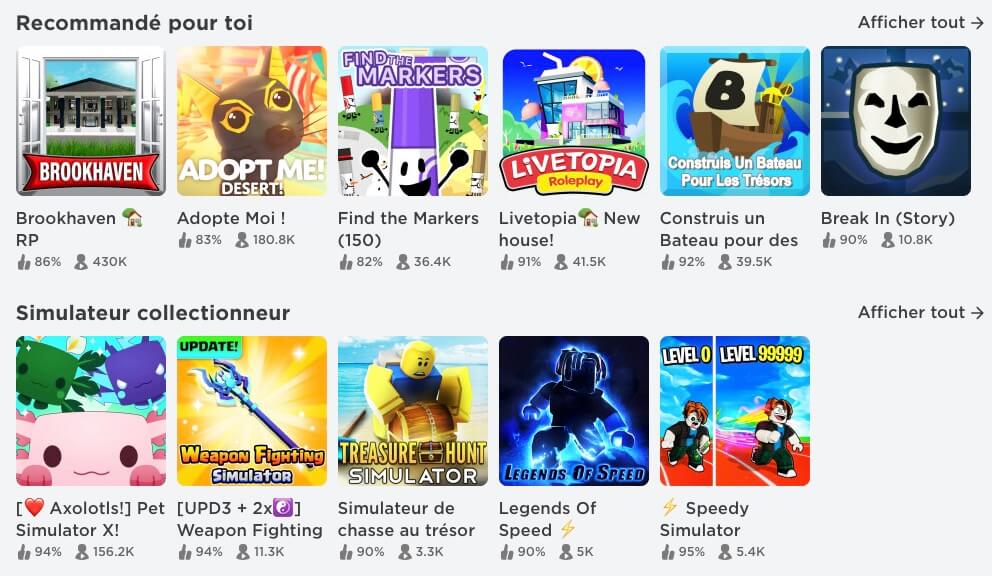 Les jeux sur Roblox