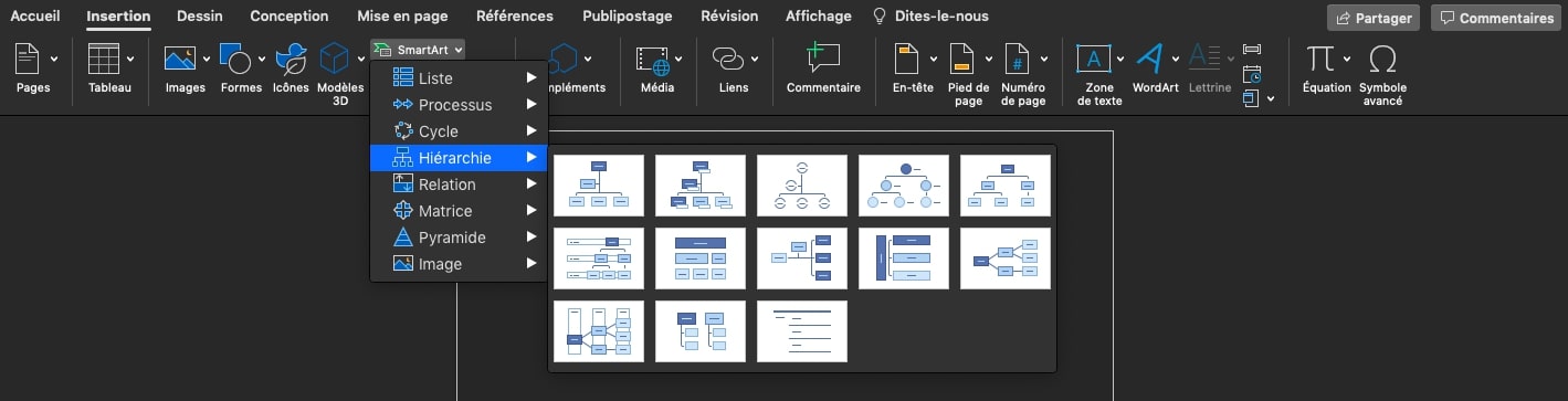 Mind map sur Word