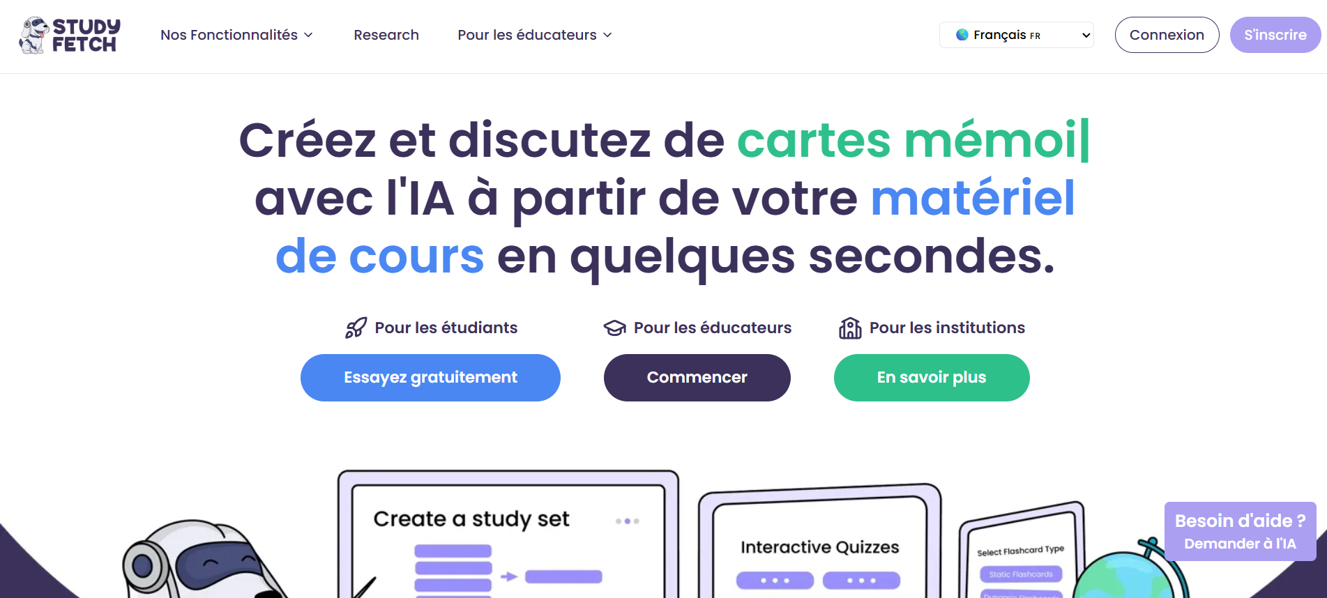 Outils IA pour faire des fiches de revisions - Study Fetch ia