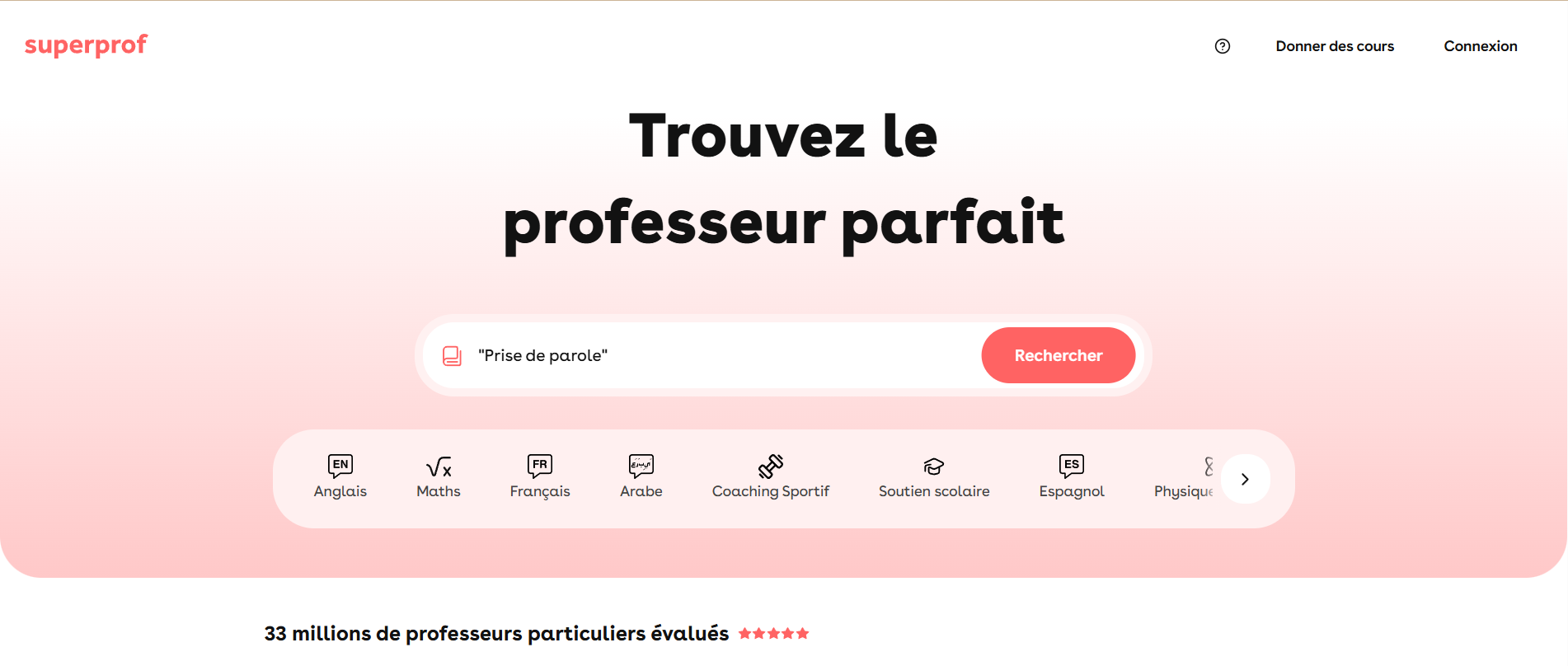 Page accueil Superprof - Plateforme de cours particuliers