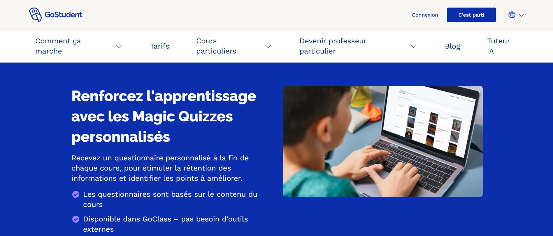 Page accueil du Generateur de quiz en ligne - Magic Quizzes - GoStudent