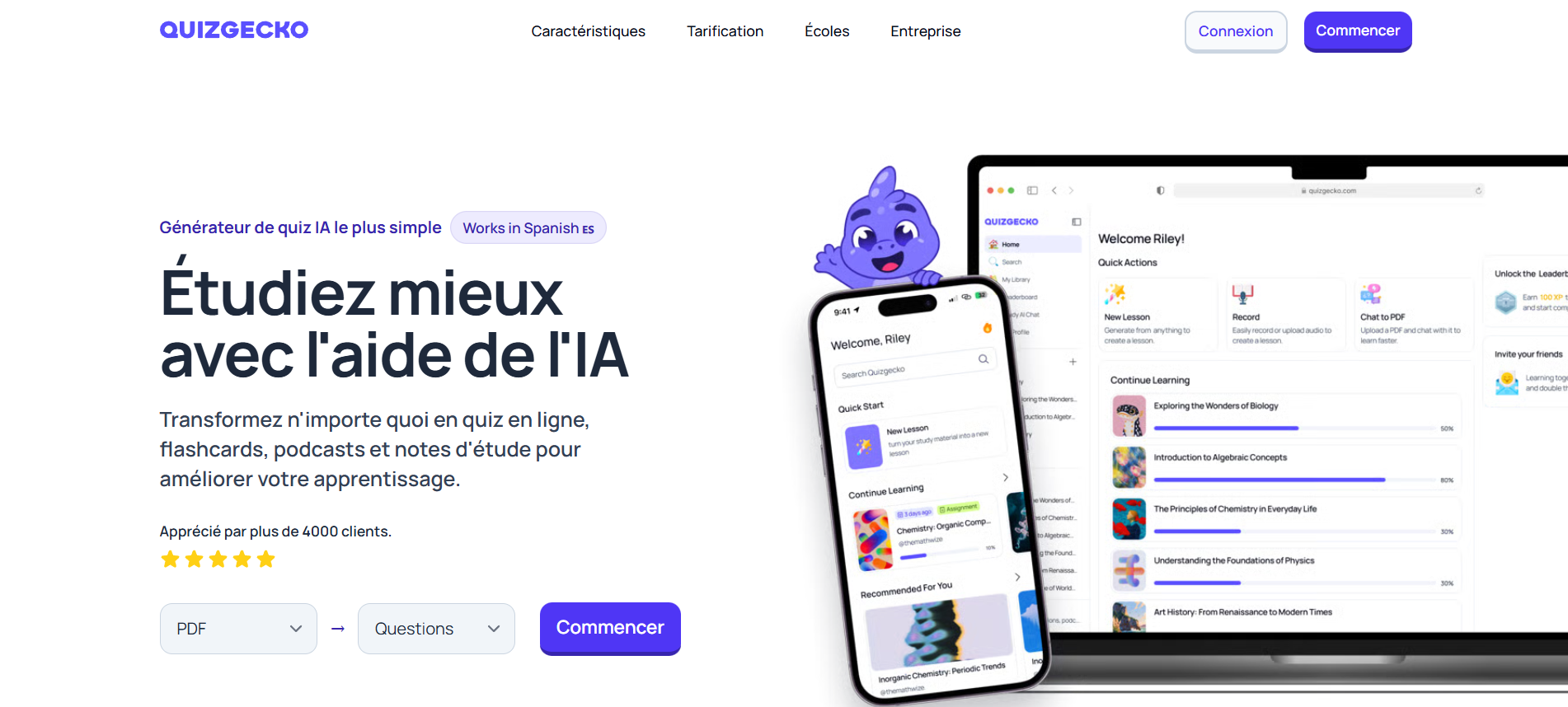 Page accueil du Generateur de quiz en ligne - Quiz Gecko - GoStudent