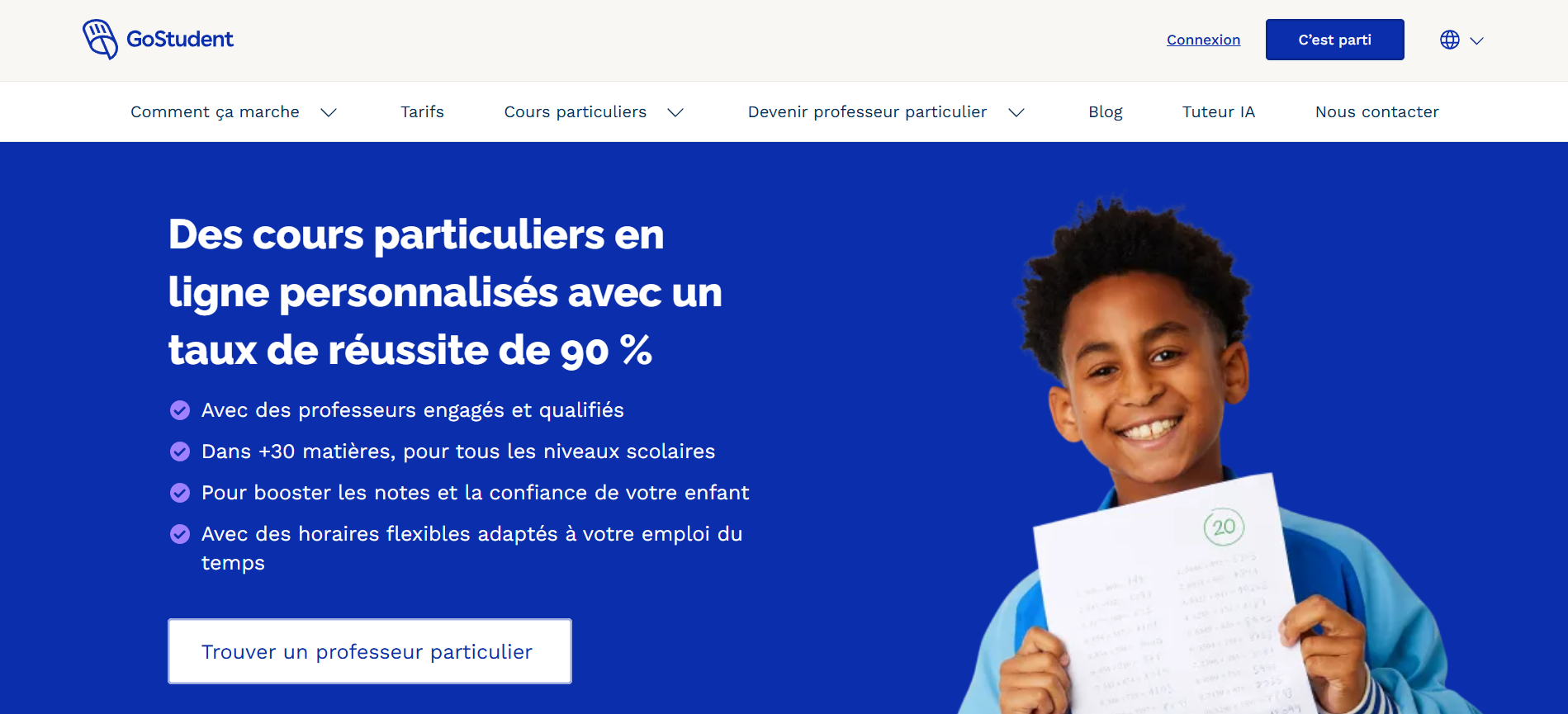 Page accueil du site de cours particuliers GoStudent