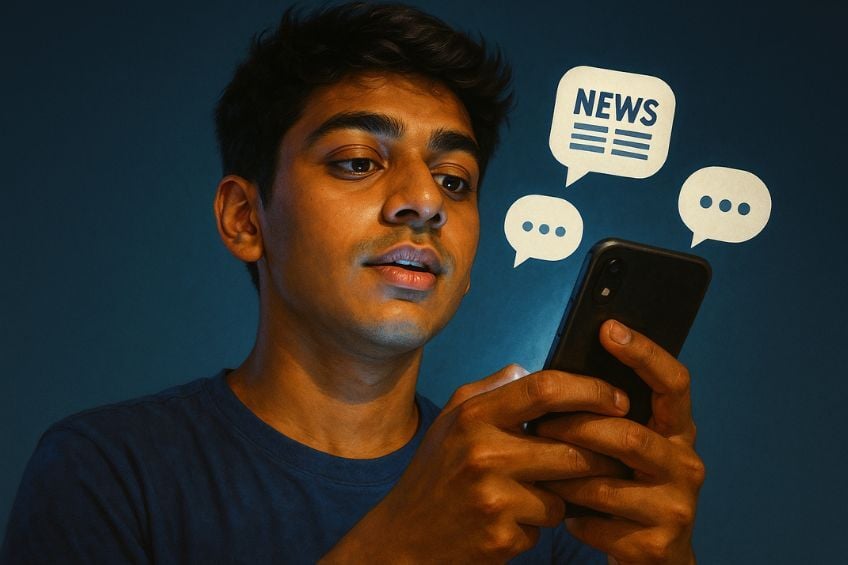 desinformation et reseaux sociaux - un jeune adulte sur son smartphone sur les reseaux sociaux pour sinformer