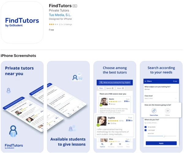 FindTutors app preview on App Store