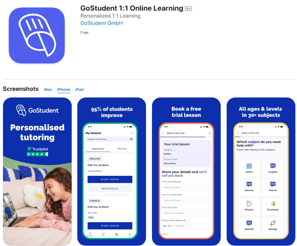GoStudent app preview on App Store