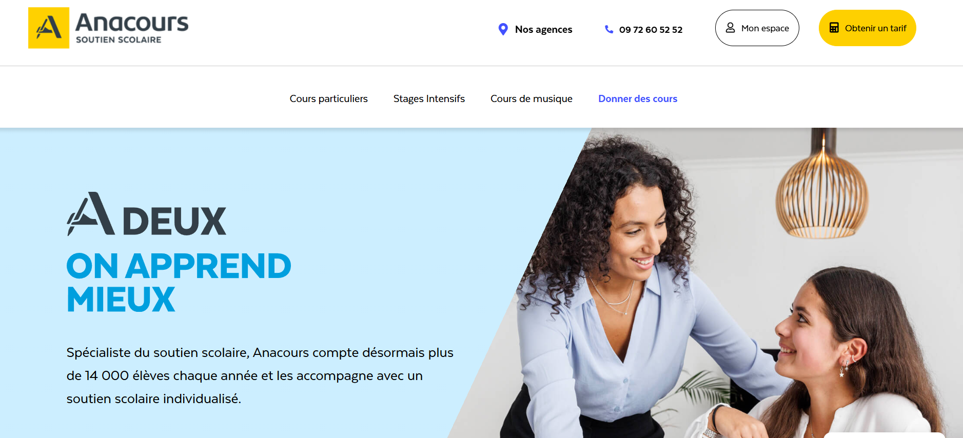 Alternative a Acadomia - Page accueil du site cours particuliers Anacours