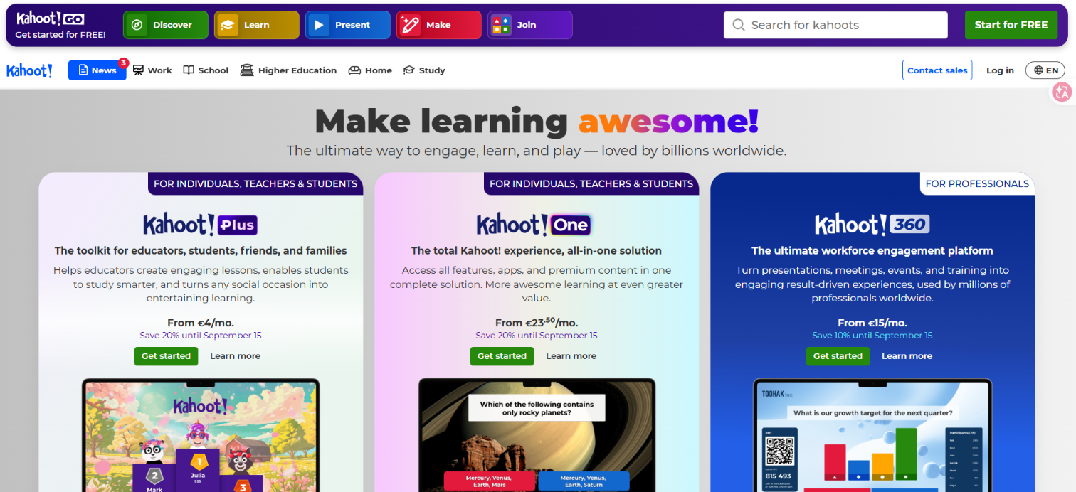 Picture of Kahoot homepage
