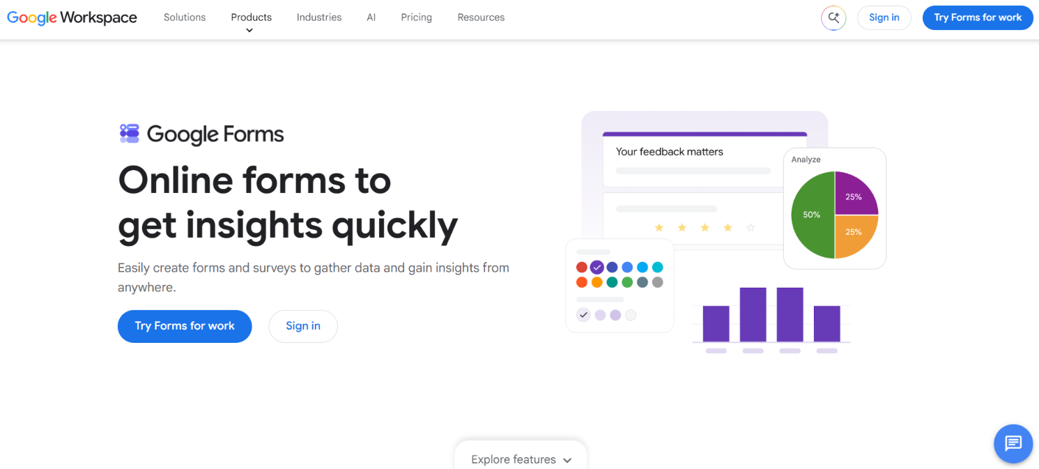 Picture of Google Forms homepage