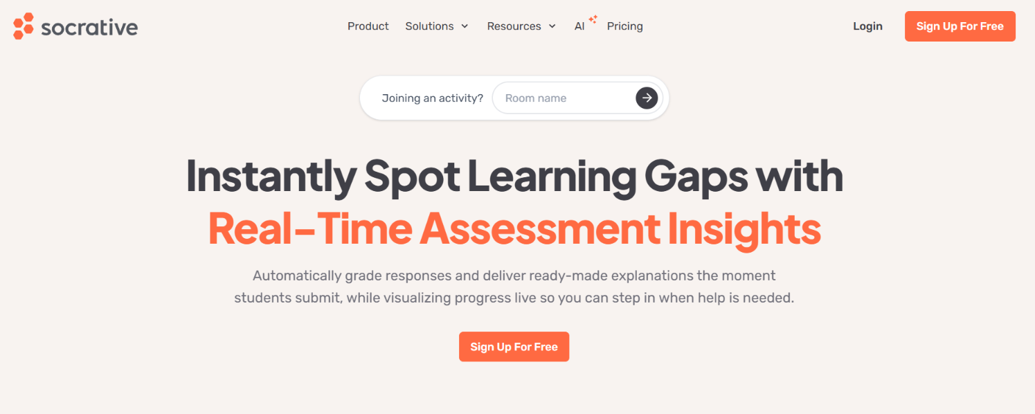 Picture of Socrative homepage