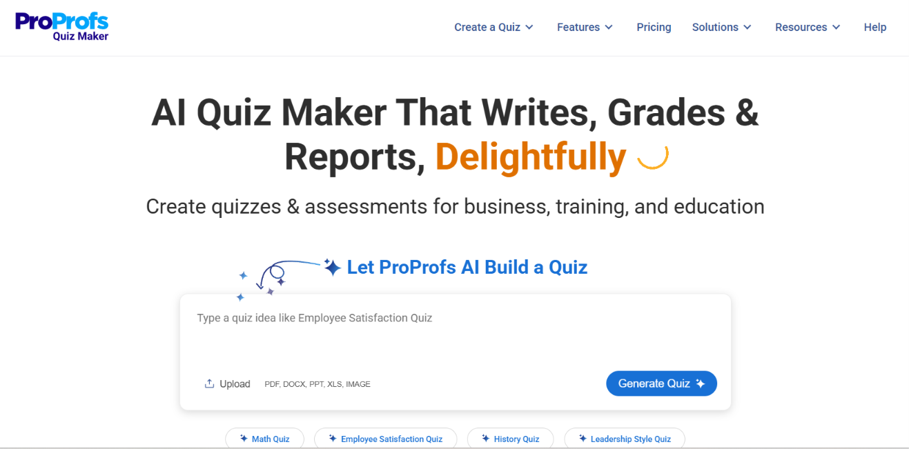 Picture of ProProfs homepage