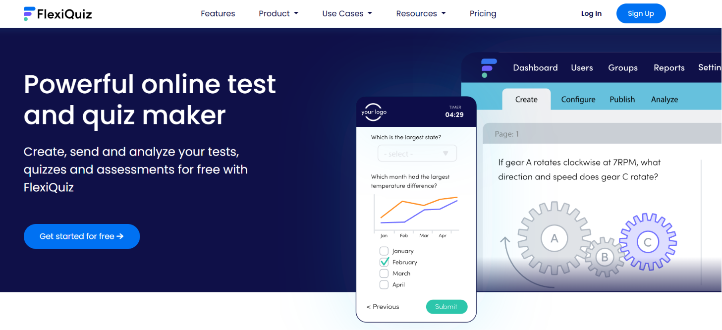 Picture of FlexiQuiz website homepage