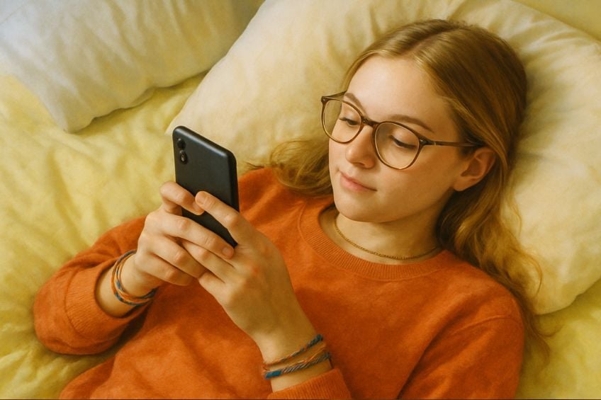 jeune fille sur les reseaux sociaux sur son smartphone