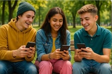 goStudent - temps ecrans ados et enfants - un groupe de ados assis sur un banc utilisant leur smartphones