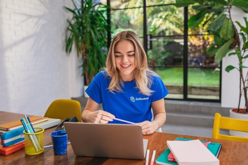 tutor giving private lessons online from her home on GoStudent
