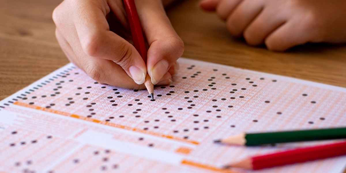 child taking test