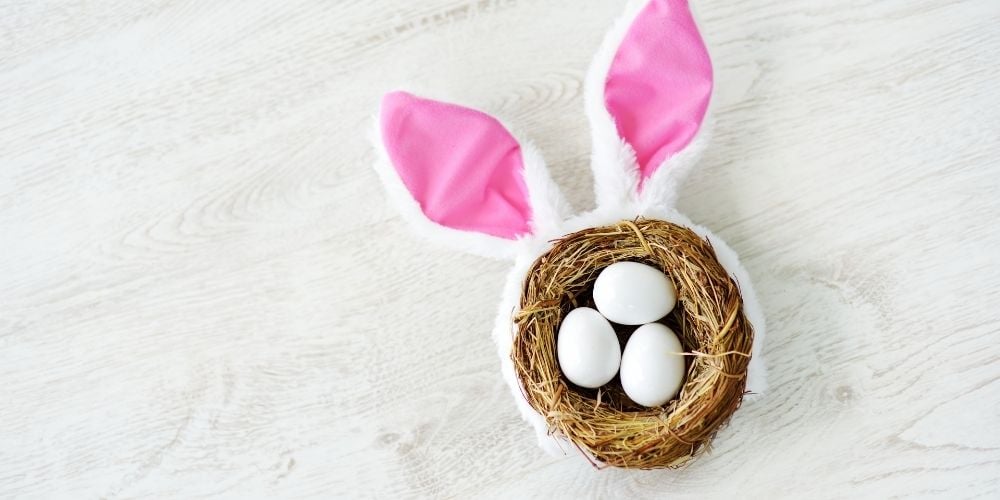 easter basket with eggs inside